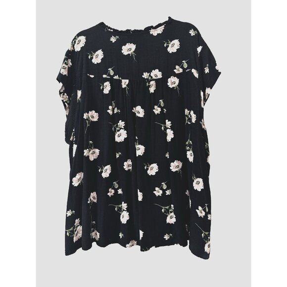 Buffalo David Bitton Shirt Womens 3X Black Floral Short Sleeve Cottagecore Boho - Picture 2 of 11